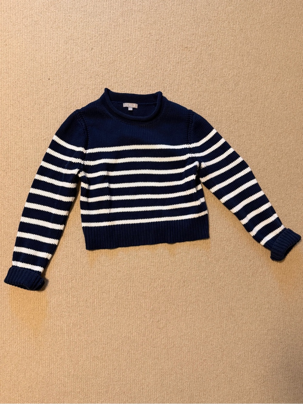 J. Crew Navy and White Striped Rollneck Sweater